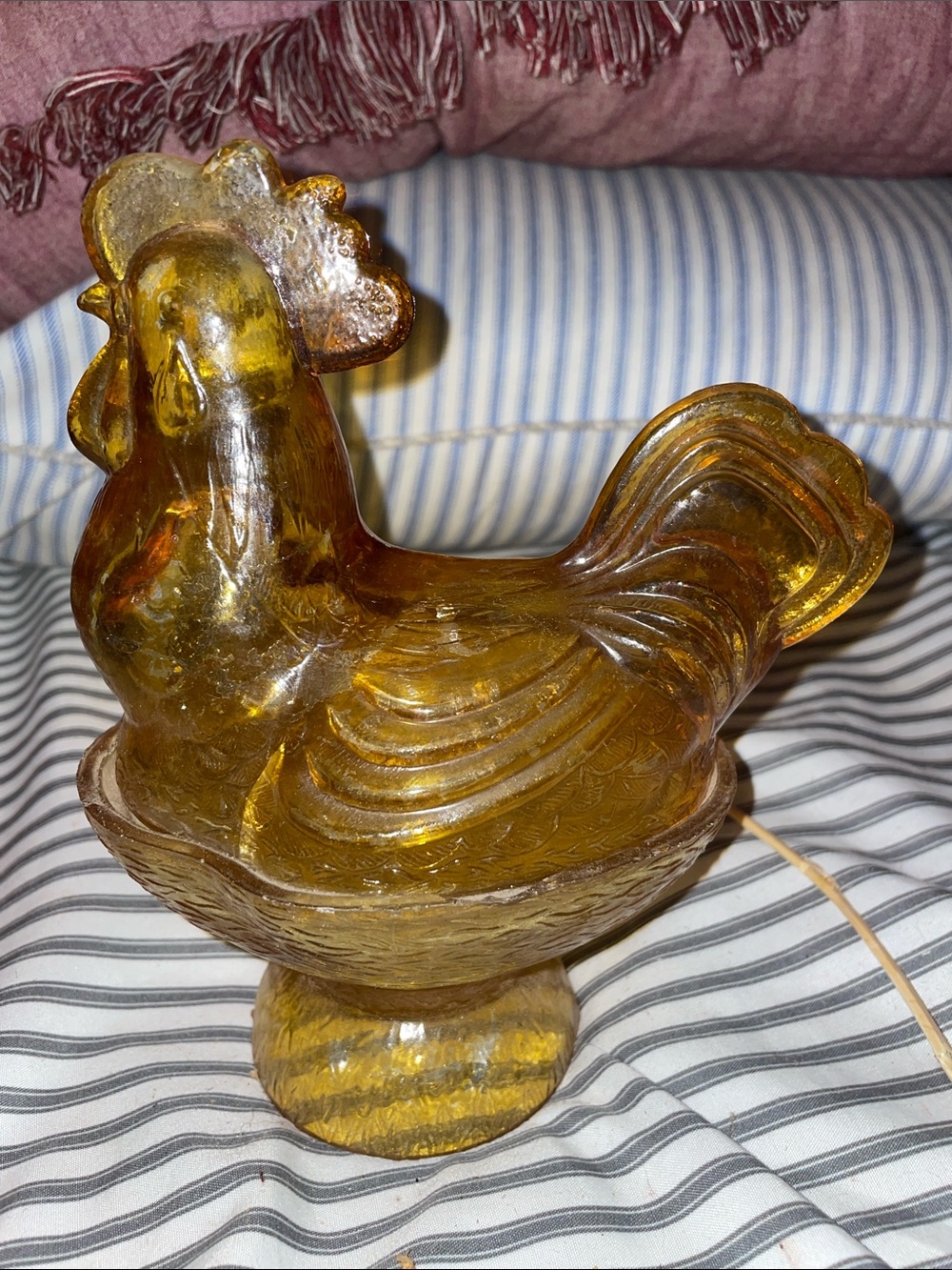 Amber Glass Rooster Decorative Bowl - Home Art